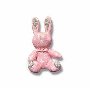 Monogram Handmade Blush Pink Bunny Key Chain Bag Charm Silver Accents NWOT